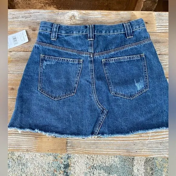 NEW Free People Sidecar Denim Mini Skirt Blue Saratoga Pleated Women's
