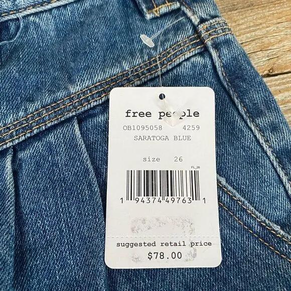 NEW Free People Sidecar Denim Mini Skirt Blue Saratoga Pleated Women's