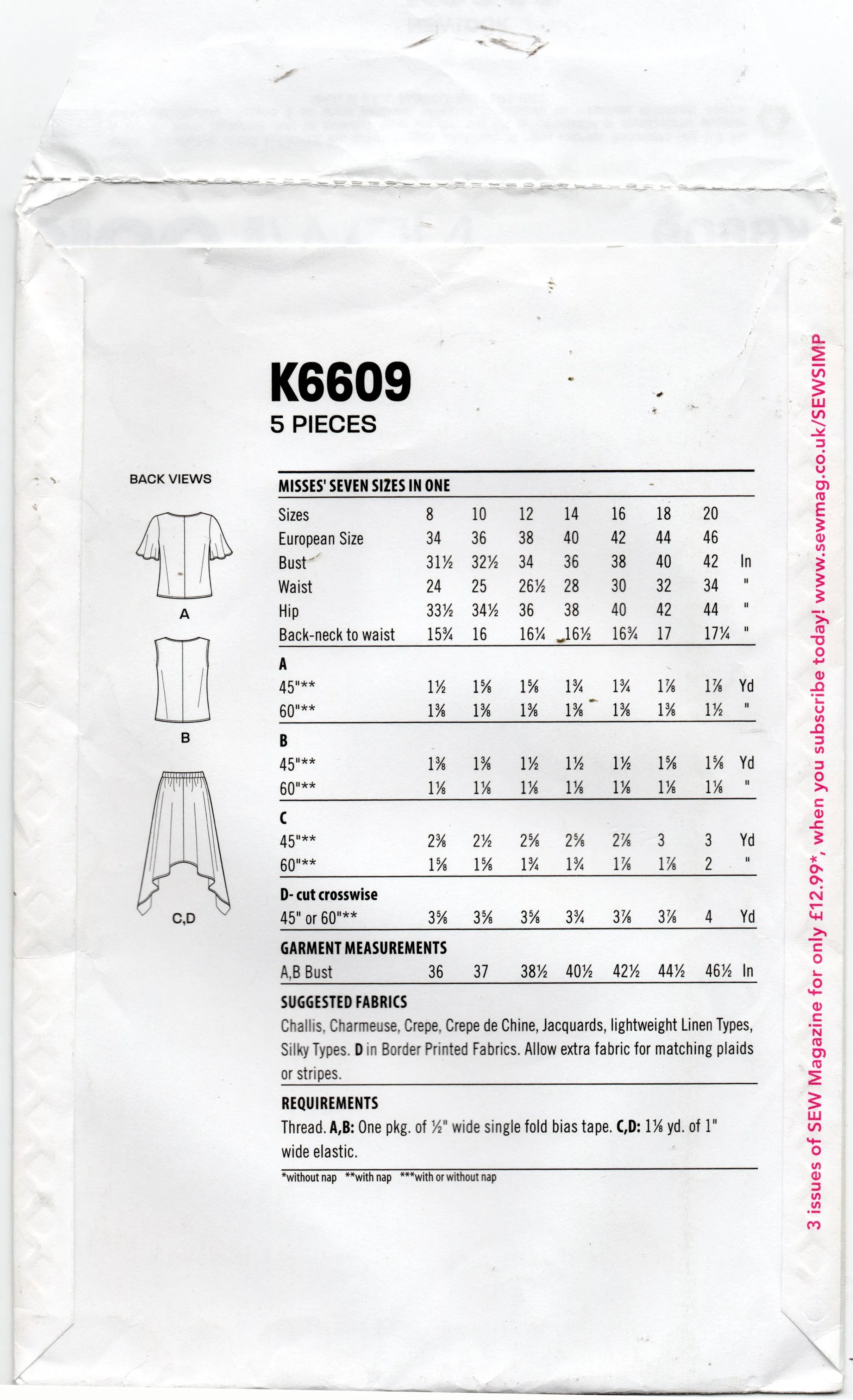 New Look K6609 Womens EASY Casual Two Piece Dress Out Of Print Sewing Pattern Size 8 - 20 UNCUT Factory Folded