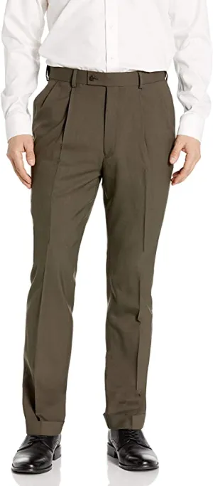 New Louis Raphael Mens Luxe 100% Wool Pleated Dress Pant with Hidden Extension Waist Band in Bark, Sz 32WX34L, Retails $85 