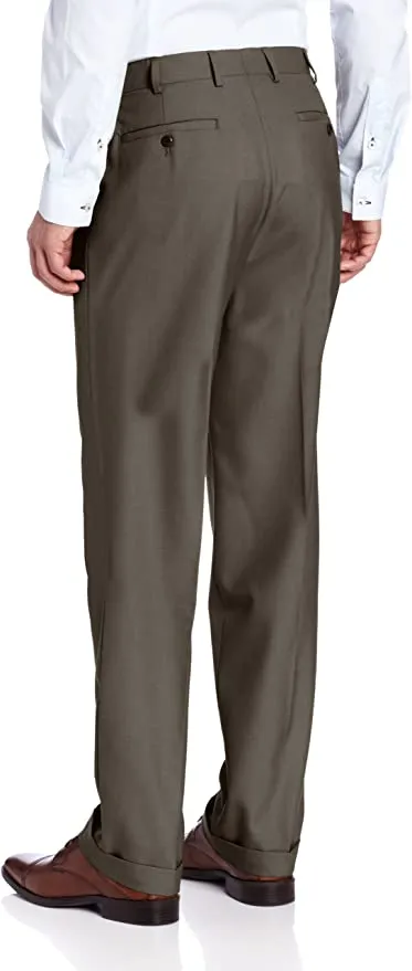 New Louis Raphael Mens Luxe 100% Wool Pleated Dress Pant with Hidden Extension Waist Band in Bark, Sz 32WX34L, Retails $85 