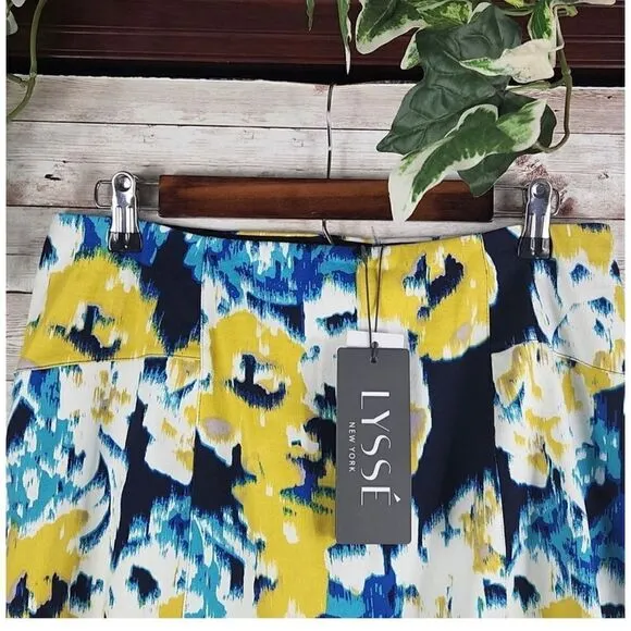 New Lysse New York Charity Pencil Skirt Yellow/Navy Flower Bunch Stitch Fix size