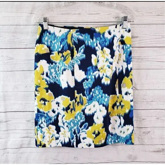 New Lysse New York Charity Pencil Skirt Yellow/Navy Flower Bunch Stitch Fix size