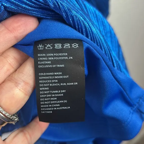 NEW nwt Bardot Bellissa Pleated Faux Wrap Mini Dress Vibrant Blue Metallic