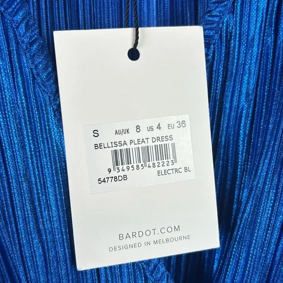 NEW nwt Bardot Bellissa Pleated Faux Wrap Mini Dress Vibrant Blue Metallic