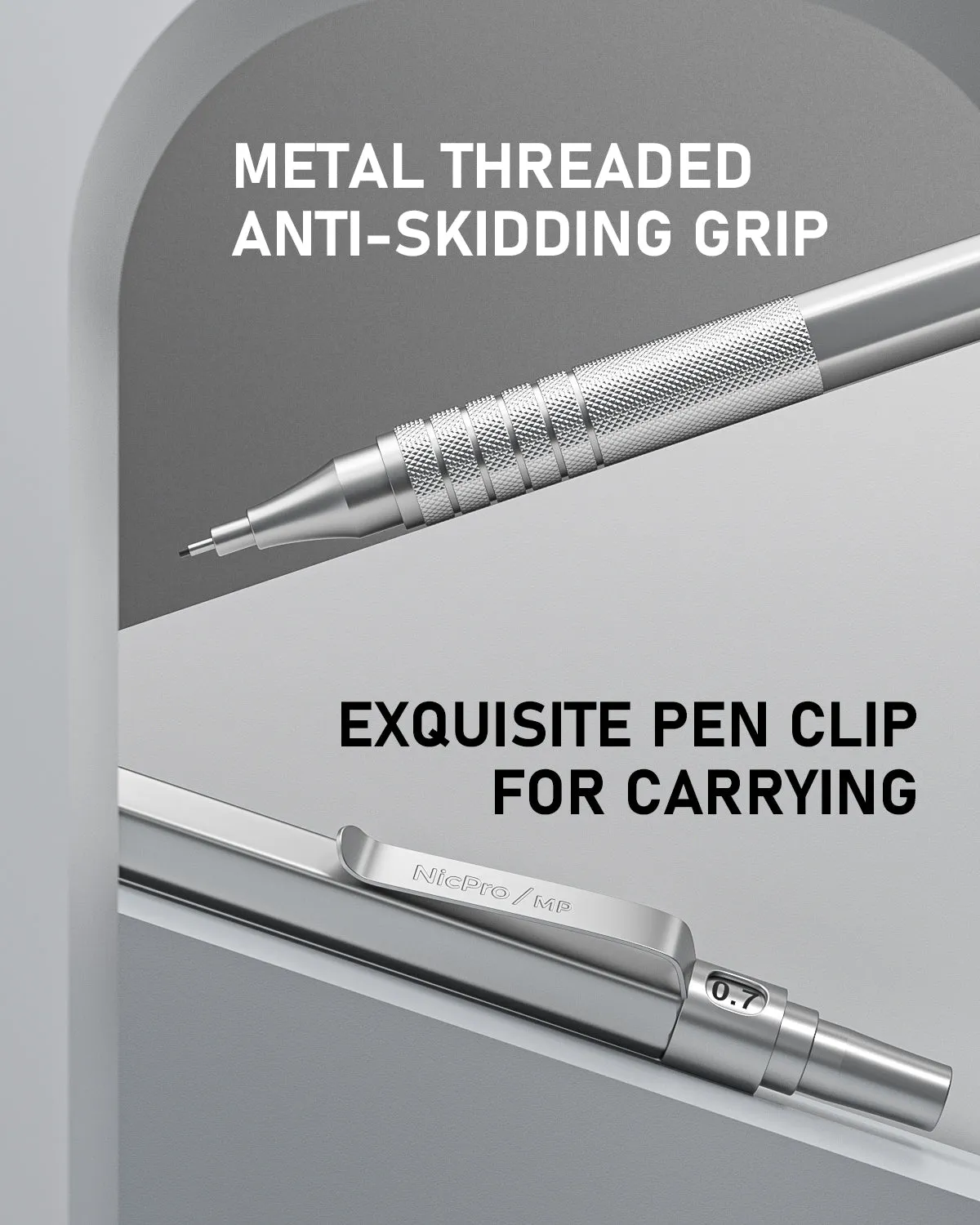 Nicpro 0.7 mm Mechanical Pencils Set, 3 PCS Metal Automatic Drafting Pencil Mechanical Pencil With 6 Tubes HB Pencil Leads And 3 Erasers For Writing Draft, Drawing, Sketch-Come With Case