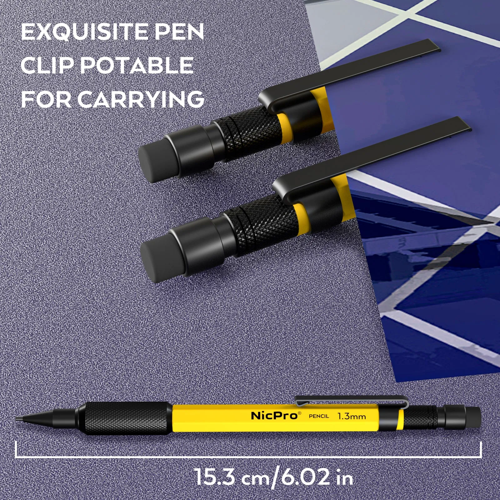 Nicpro 1.3 mm Mechanical Pencils Set with 12 Lead Refill, Eraser - Weatherproof Metal Barrel, Heavy Duty Carpenter Pencil for Outdoor Marking Drafting Drawing Sketching Woodworking - with Case