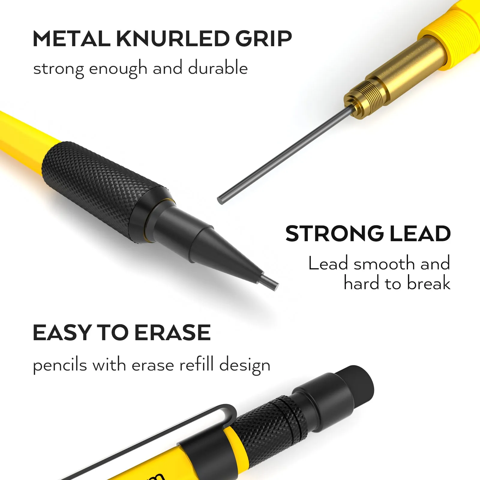 Nicpro 1.3 mm Mechanical Pencils Set with 12 Lead Refill, Eraser - Weatherproof Metal Barrel, Heavy Duty Carpenter Pencil for Outdoor Marking Drafting Drawing Sketching Woodworking - with Case