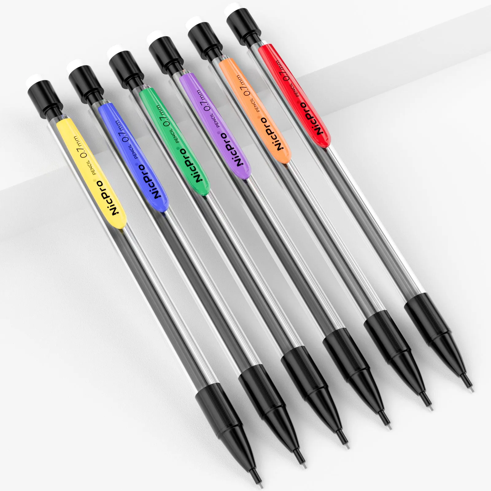 Nicpro 6 PCS 0.7 mm Mechanical Pencil Set, Color Pencil Clips Design Drafting Pencil with HB Lead Refills, 3 Eraser Refills for Student Writing, Drawing, Sketching