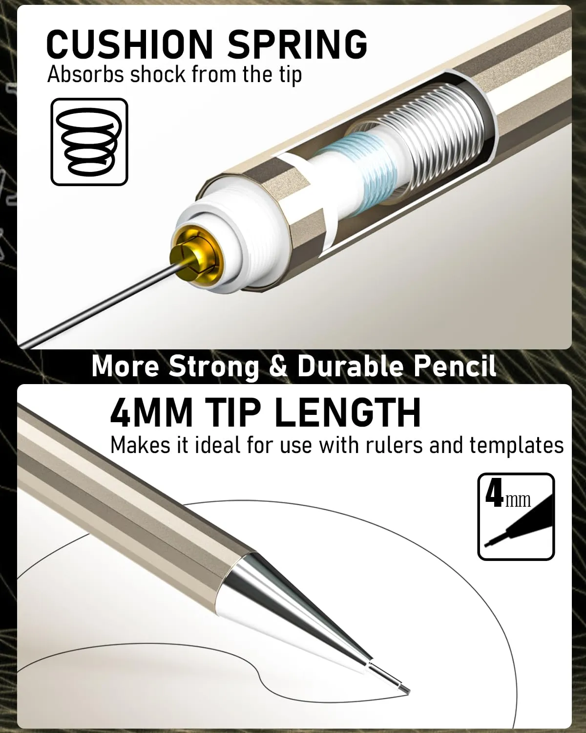 Nicpro 6 PCS Art Mechanical Pencils Set Metal, Artist Drafting Pencil 0.3 & 0.5 & 0.7 & 0.9 mm and 2mm Lead Holder For Art Writing, Sketching Drawing,With 8 Tubes Lead Refills Erasers Sharpener