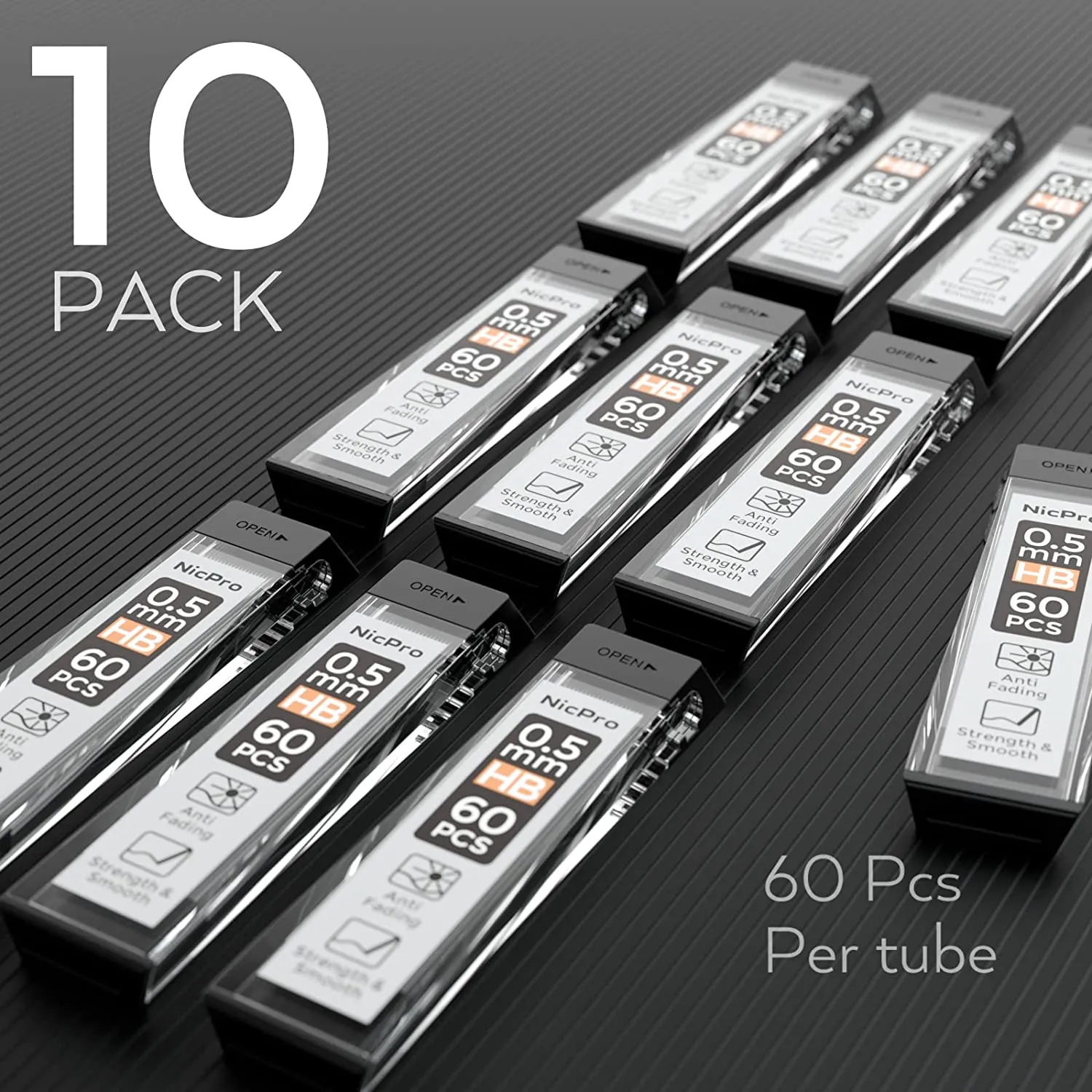Nicpro 600 PCS Lead Refills 0.5mm HB #2 Break Resistant Mechanical Pencil Refills 0.5 mm, 60 Pack Per Tube, 10 Tubes