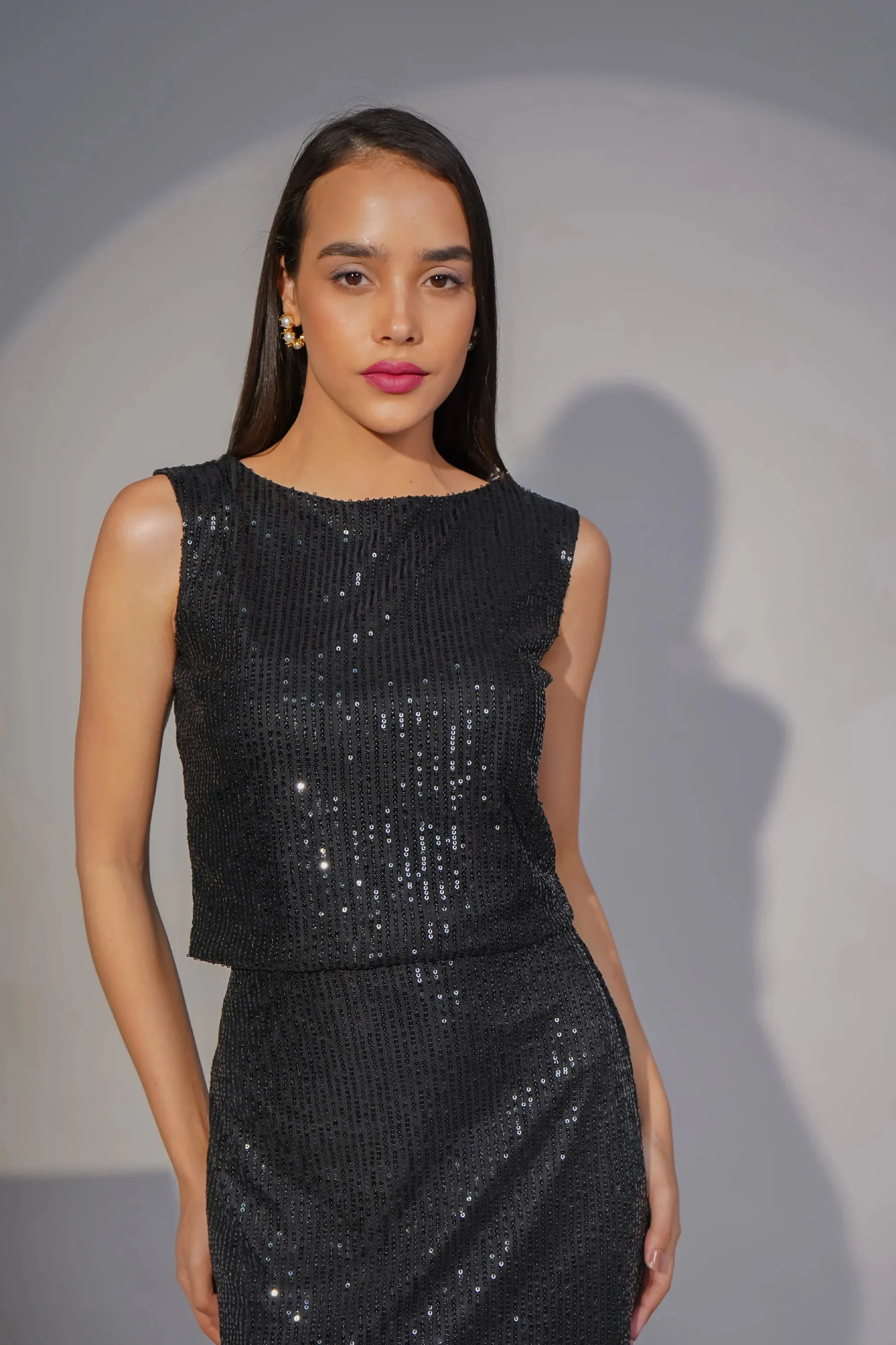Noor Sequined Skirt Co-ord Set, Black