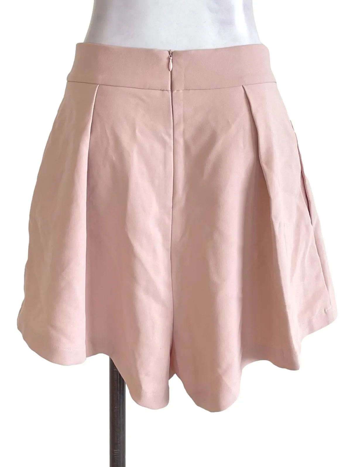 Nude Pleated A-Line Shorts