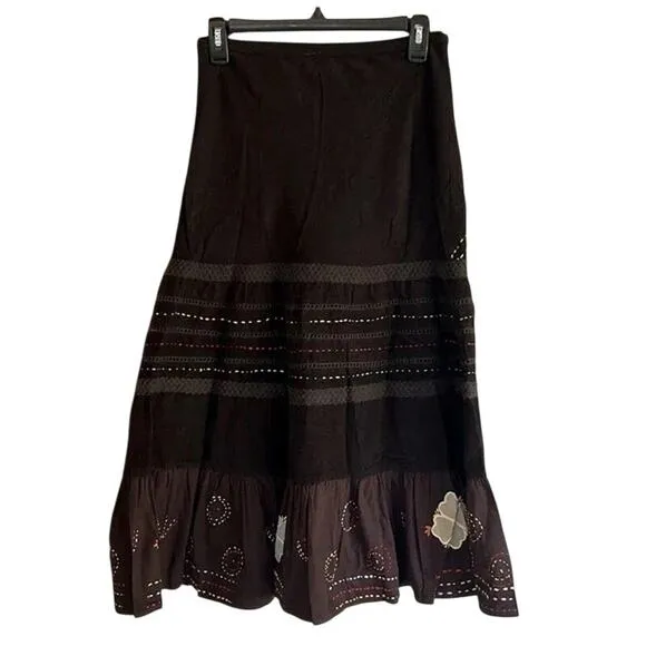 NWOT Anthropologie Raga Embroidered Applique Maxi Skirt Fairy Boho Size Small.