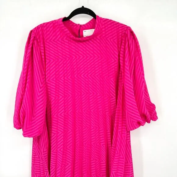 NWOT ASOS Design Pink Pleated Trapeze Mini Dress with Puff Sleeves Size 14