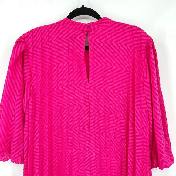 NWOT ASOS Design Pink Pleated Trapeze Mini Dress with Puff Sleeves Size 14