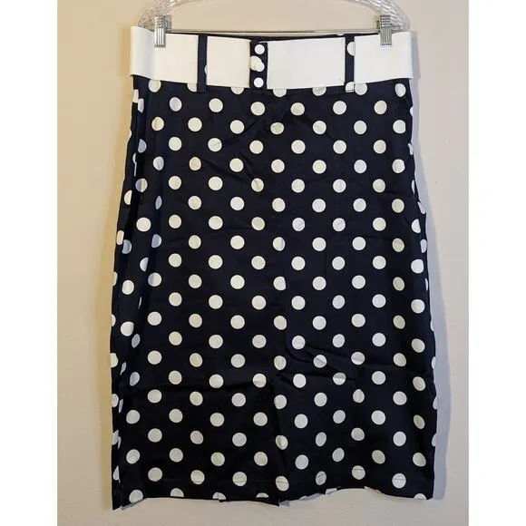 NWOT RockSteady Navy White Dot Slit Back Belted Pencil Skirt Pinup Rockabilly 3X