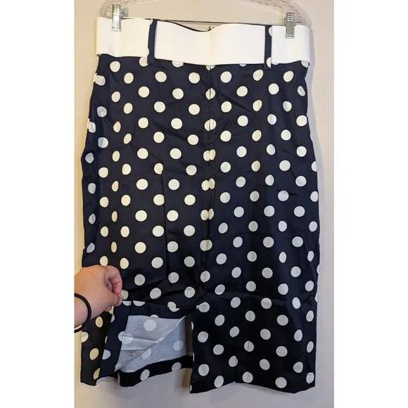 NWOT RockSteady Navy White Dot Slit Back Belted Pencil Skirt Pinup Rockabilly 3X