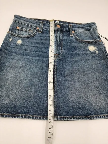 NWT 7 For All Mankind Distressed Denim Jean Mini Skirt Women's Size 27