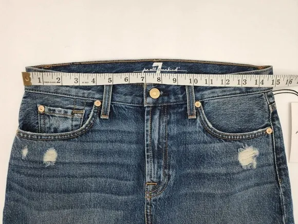 NWT 7 For All Mankind Distressed Denim Jean Mini Skirt Women's Size 27