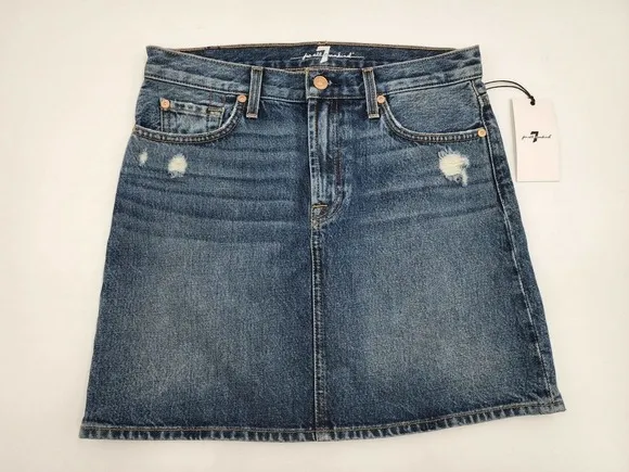NWT 7 For All Mankind Distressed Denim Jean Mini Skirt Women's Size 27