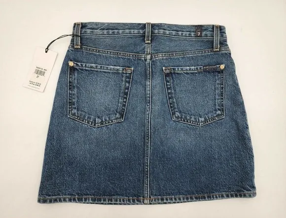 NWT 7 For All Mankind Distressed Denim Jean Mini Skirt Women's Size 27