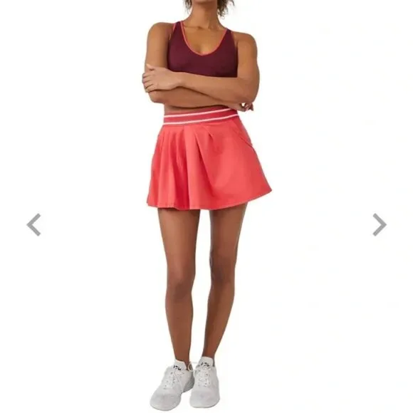 NWT $78 FREE PEOPLE ROUND ROBIN SKORT Skirt/Shorts Combo Red White FP Movement