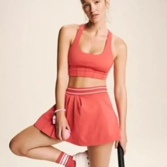 NWT $78 FREE PEOPLE ROUND ROBIN SKORT Skirt/Shorts Combo Red White FP Movement