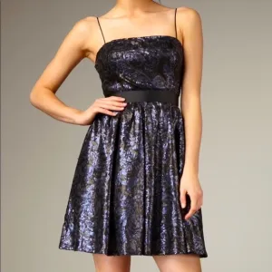 NWT Aidan Mattox Navy Blue &amp; Black Swirled Sequin Fit and Flare Mini Dress Sz 4