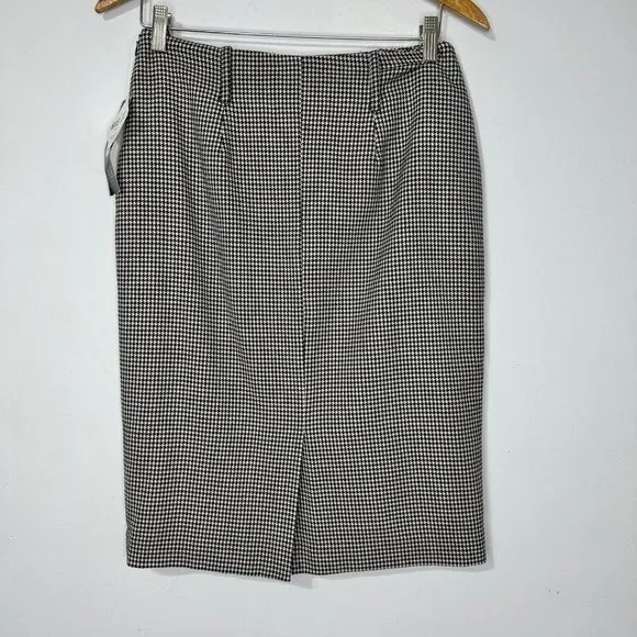 NWT ANNE KLEIN Houndstooth Stanhope Worsted Wool Pencil Midi Skirt Sz 8P