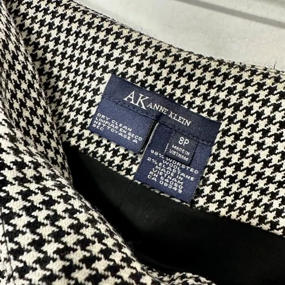 NWT ANNE KLEIN Houndstooth Stanhope Worsted Wool Pencil Midi Skirt Sz 8P