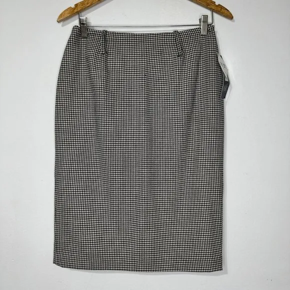 NWT ANNE KLEIN Houndstooth Stanhope Worsted Wool Pencil Midi Skirt Sz 8P