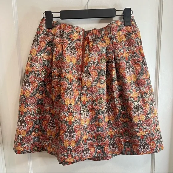 NWT Anthropologie Maeve “Rosia” Pleated Floral Metallic Brocade Skirt