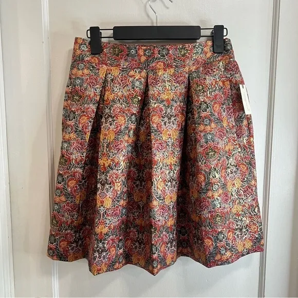 NWT Anthropologie Maeve “Rosia” Pleated Floral Metallic Brocade Skirt
