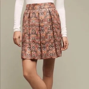 NWT Anthropologie Maeve “Rosia” Pleated Floral Metallic Brocade Skirt