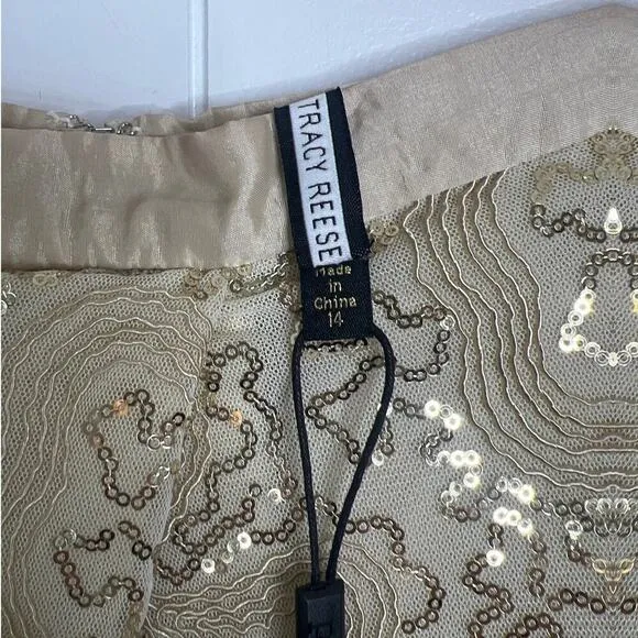 NWT Anthropologie Plenty by Tracy Reese Sequin Overlap Mini Skirt in Gold SZ 14