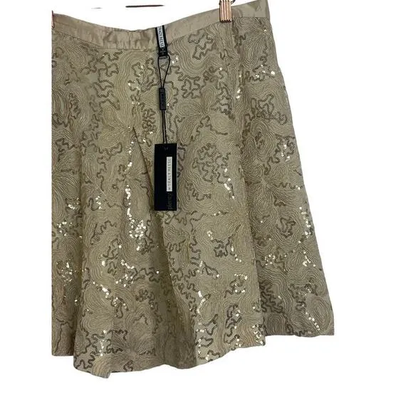 NWT Anthropologie Plenty by Tracy Reese Sequin Overlap Mini Skirt in Gold SZ 14