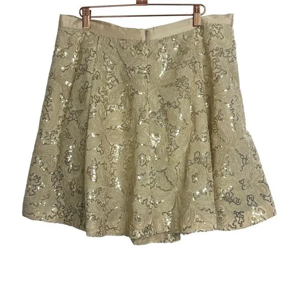 NWT Anthropologie Plenty by Tracy Reese Sequin Overlap Mini Skirt in Gold SZ 14