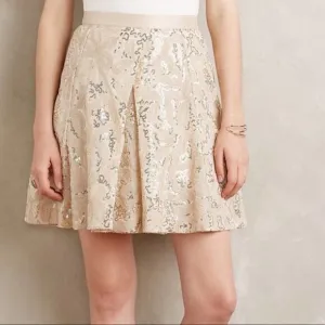 NWT Anthropologie Plenty by Tracy Reese Sequin Overlap Mini Skirt in Gold SZ 14
