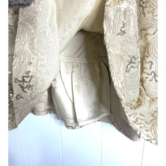 NWT Anthropologie Plenty by Tracy Reese Sequin Overlap Mini Skirt in Gold SZ 14