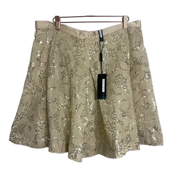 NWT Anthropologie Plenty by Tracy Reese Sequin Overlap Mini Skirt in Gold SZ 14