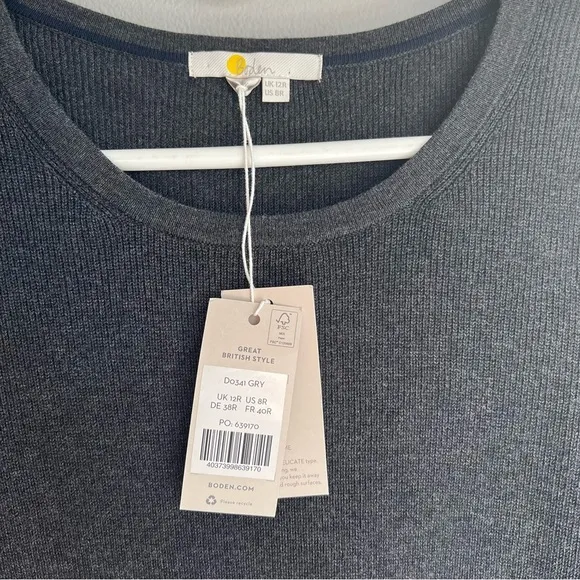 NWT Boden Pleated Knitted Mini Dress 12R Gray