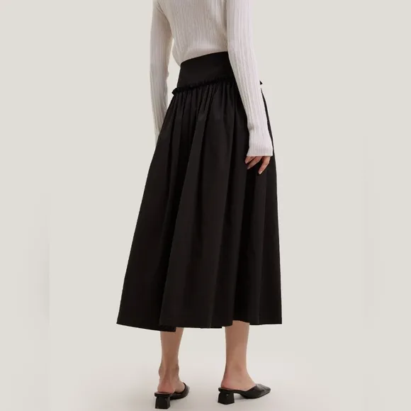 NWT Buttoned A-Line Cotton-Blend Maxi Skirt (Black) - Gentle Herd