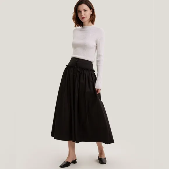 NWT Buttoned A-Line Cotton-Blend Maxi Skirt (Black) - Gentle Herd