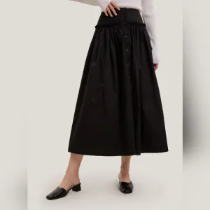NWT Buttoned A-Line Cotton-Blend Maxi Skirt (Black) - Gentle Herd