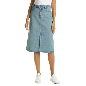 NWT Club Monaco Womens Size 8 Blue Five Pocket Belted Front Slit Denim Skirt NEW