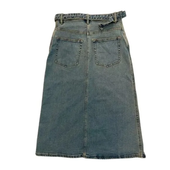 NWT Club Monaco Womens Size 8 Blue Five Pocket Belted Front Slit Denim Skirt NEW