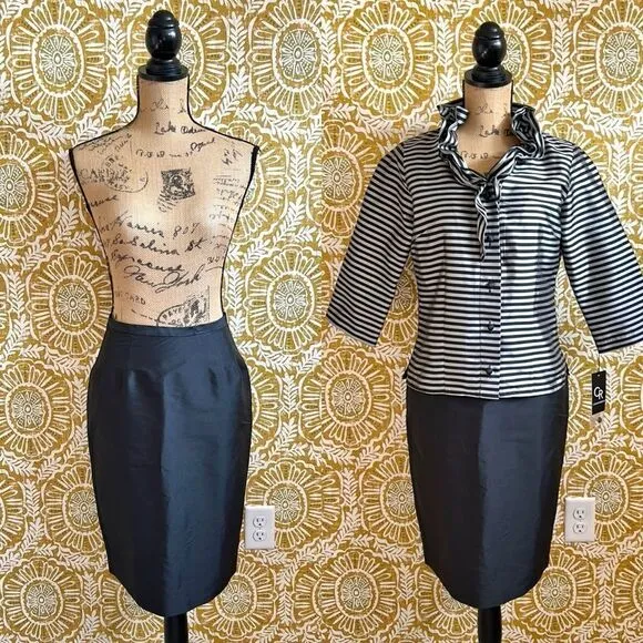NWT Connie Roberson Silk Classic Lightweight Pencil Skirt in Black size 2