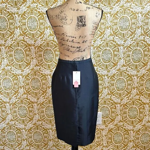 NWT Connie Roberson Silk Classic Lightweight Pencil Skirt in Black size 2