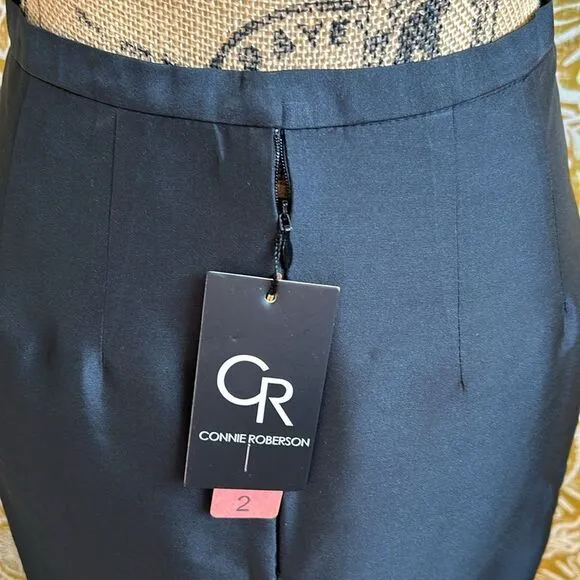 NWT Connie Roberson Silk Classic Lightweight Pencil Skirt in Black size 2